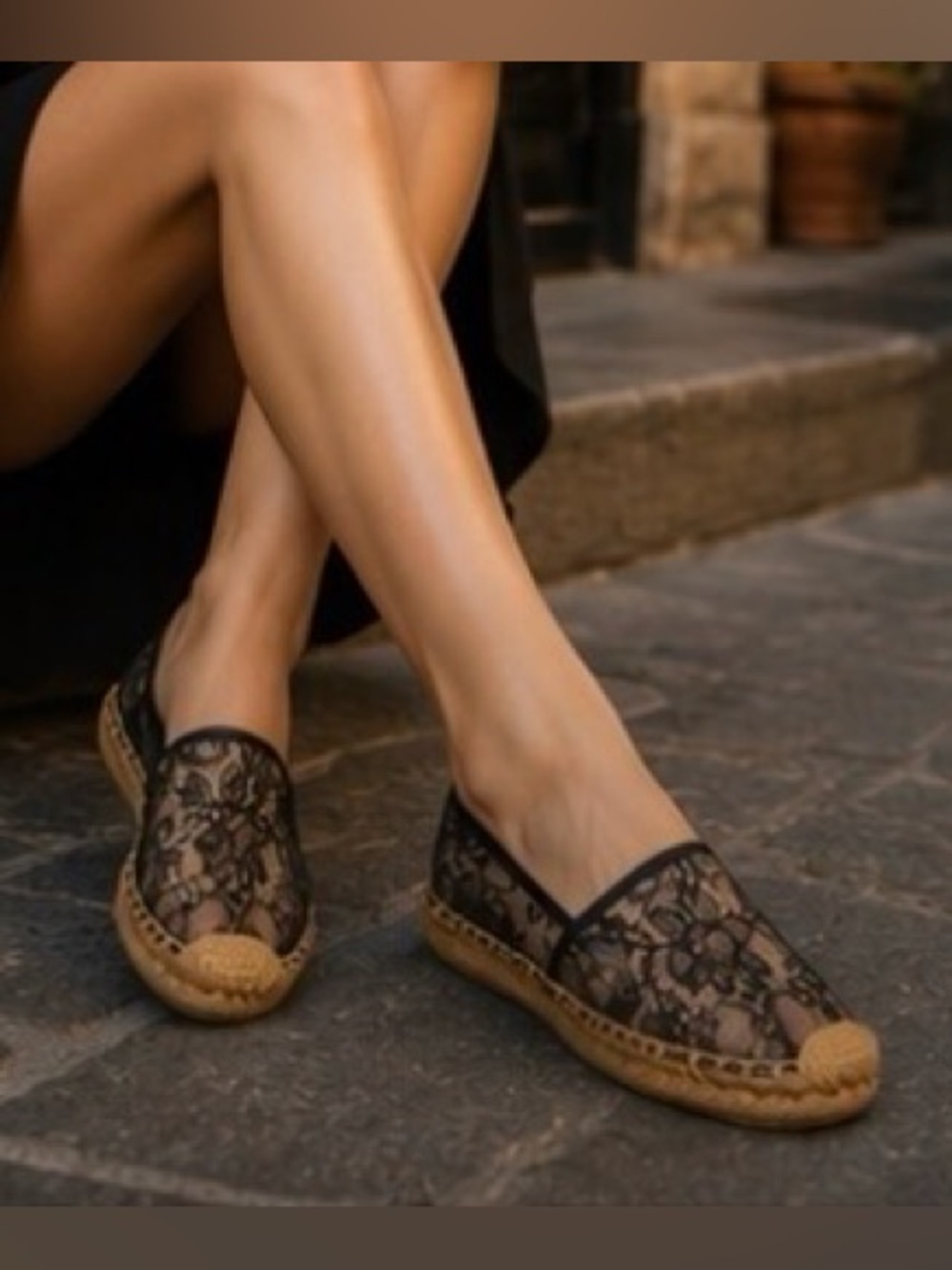 Dolce & Gabbana Black Lace Flat Espadrilles Shoes 8.5